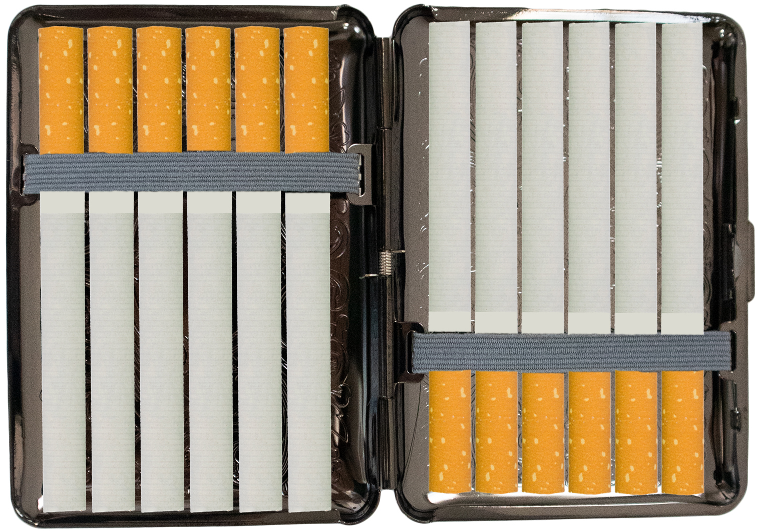 Set of 2 Compact Metal-Plated King Size Cigarette Case With Elastic Bands (Gunmetal Victorian Scroll)
