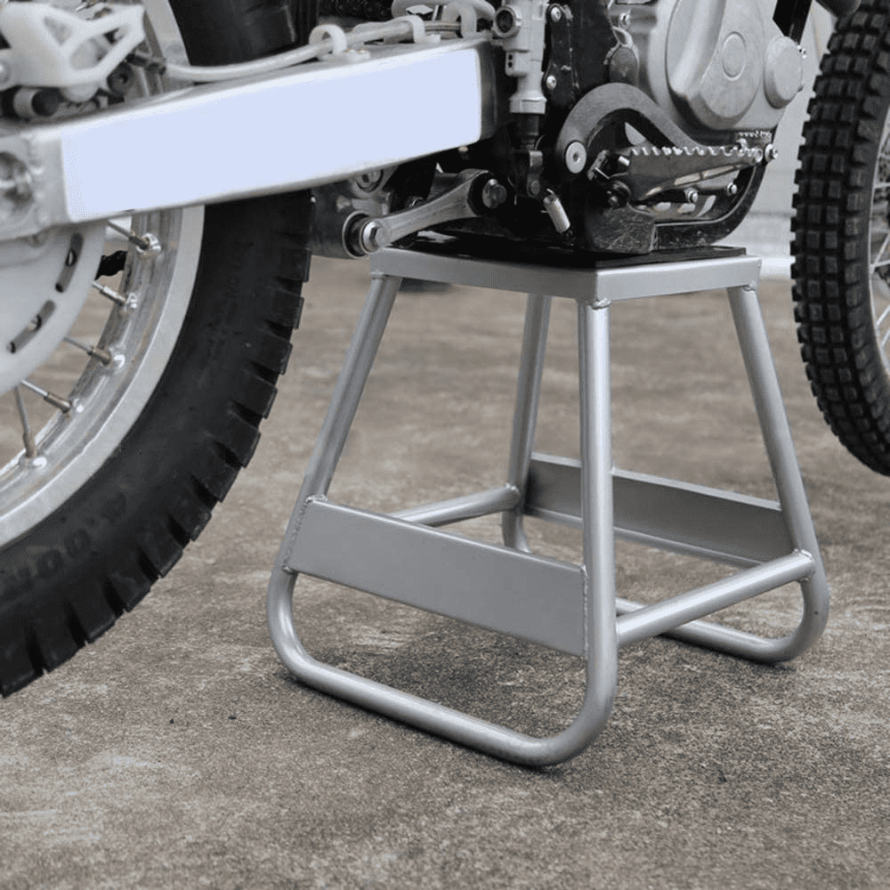 Universal Motorcycle Dirt Bike Stand, with 10x10 Riveted Rubber Top
