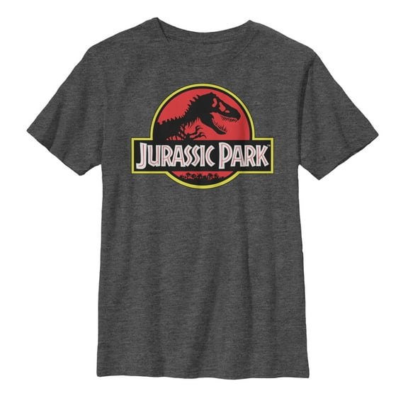 Boy's Jurassic Park Bold T Rex Logo Graphic Tee Charcoal Heather Large