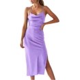 thumbnail image 3 of GHSDFBB Robe Satinée Sans Manches à Bretelles Spaghetti pour Femmes Cocktail Plage Soirée Col Bénitier à Pois Léopard Midi, 3 of 7
