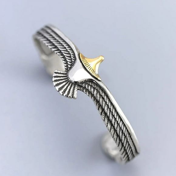 Vintage Eagle Wings Bangle Antique Silver Plated Bald Eagle Cuff Bracelets For Men Women Viking Indian Jewelry