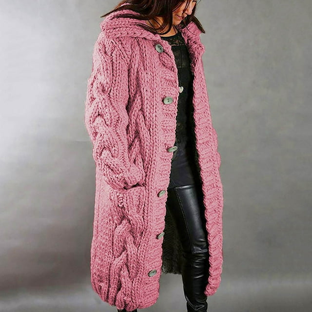 Long Cardigan Sweaters for Women Hood Cardigan Large Size Sweater Pocket Single Breasted Long Sleeves Coat Long Sweaters for Women Cardigans with Pockets