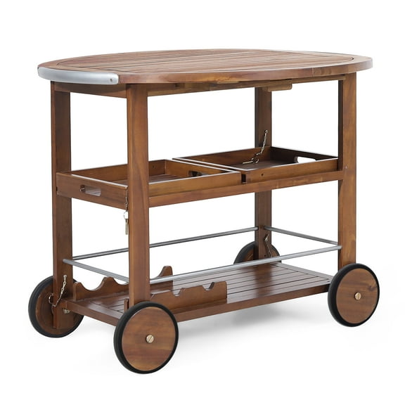 Cyndy Farmhouse Cottage Dark Oak Acacia Wood Bar Cart