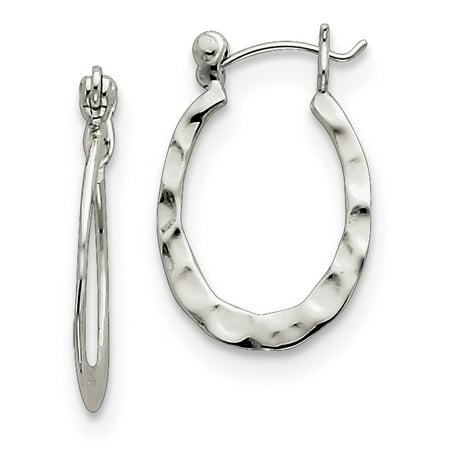 Polished Hammered Oval Earrings - Sterling Silver Hammered & Polished Oval Hoop Earrings