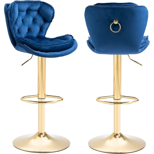 Set Of 2 Swivel Bar Stools - 29 Inch Velvet Kitchen Island Stools With Gold Metal Legs, Golden Yellow