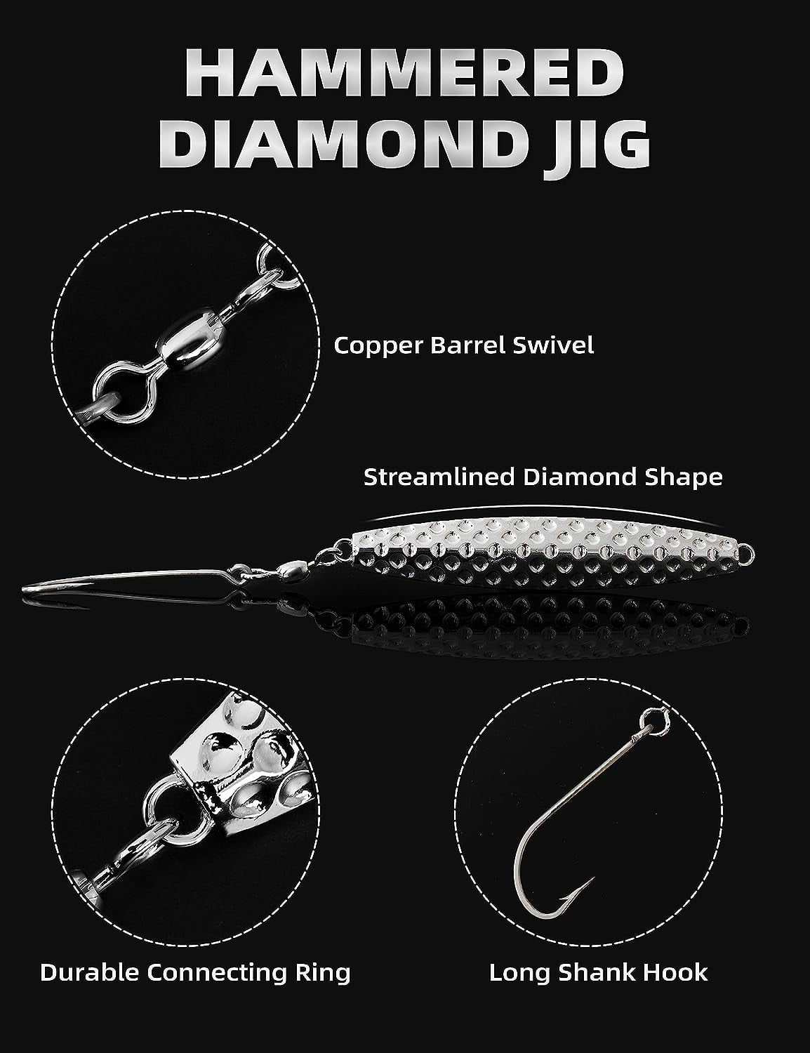 BLUEWING Hammered Diamond Jig 1pc Fishing Jig Saltwater Fishing Lures Deep  Sea Sinking Fishing Baits with Stainless Steel Hook, Chrome 10oz