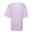 thumbnail image 4 of DYMADE Womens Summer Plus Size S-5XL Short Sleeve V-Neck Solid Color Lace Stitching Basic T-Shirts, 4 of 4