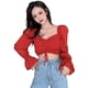 thumbnail image 1 of Camisa de mujer Vintage Cuello cuadrado Blusa de manga larga Estampado floral Top corto, Rojo Sweethay AP001259-01B, 1 of 7