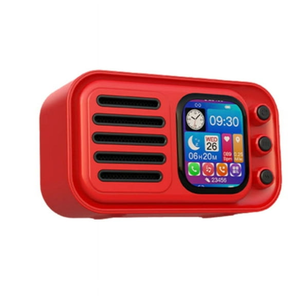 HiFi Wireless Bluetooth Speakers Retro Portable Touch Screen FM Radio Card Subwoofer with Alarm Clock Lyrics Display,A