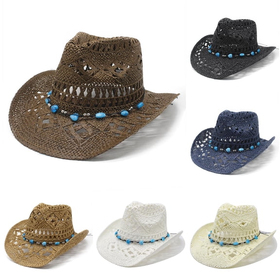 Gyujnb Adult Straw Hat - Women Men Summer Western Cowboy Hat Shapeable Straw Hat Hollowed Out Sun Hat