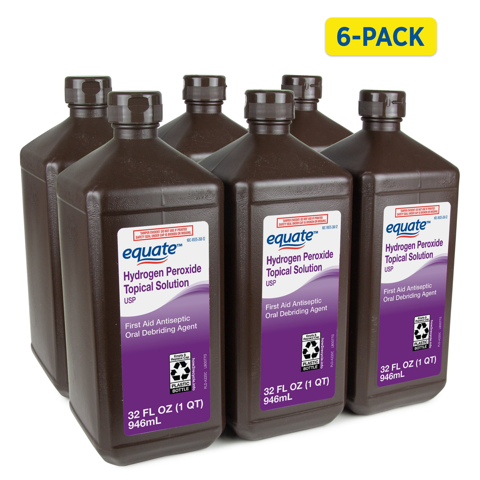 Equate 3% Hydrogen Peroxide Liquid Antiseptic, 6 Pack, 6 x 32 fl oz