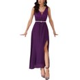 thumbnail image 2 of INSPIRAR CHIC Vestido de cóctel sin mangas con encaje y escote en V para mujeres invitadas de boda 2XL Púrpura, 2 of 6