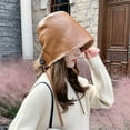 thumbnail image 4 of CoCopeaunts Faux Leather Bucket Hats Women Autumn Winter Bucket Hat PU Cotton Solid Top Womens Fashion Bucket Cap Panama Fisherman Caps, 4 of 5