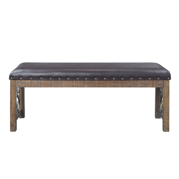 Newboti Furniture Black and Weathered Cherry Bench with Nailhead Trim 22576