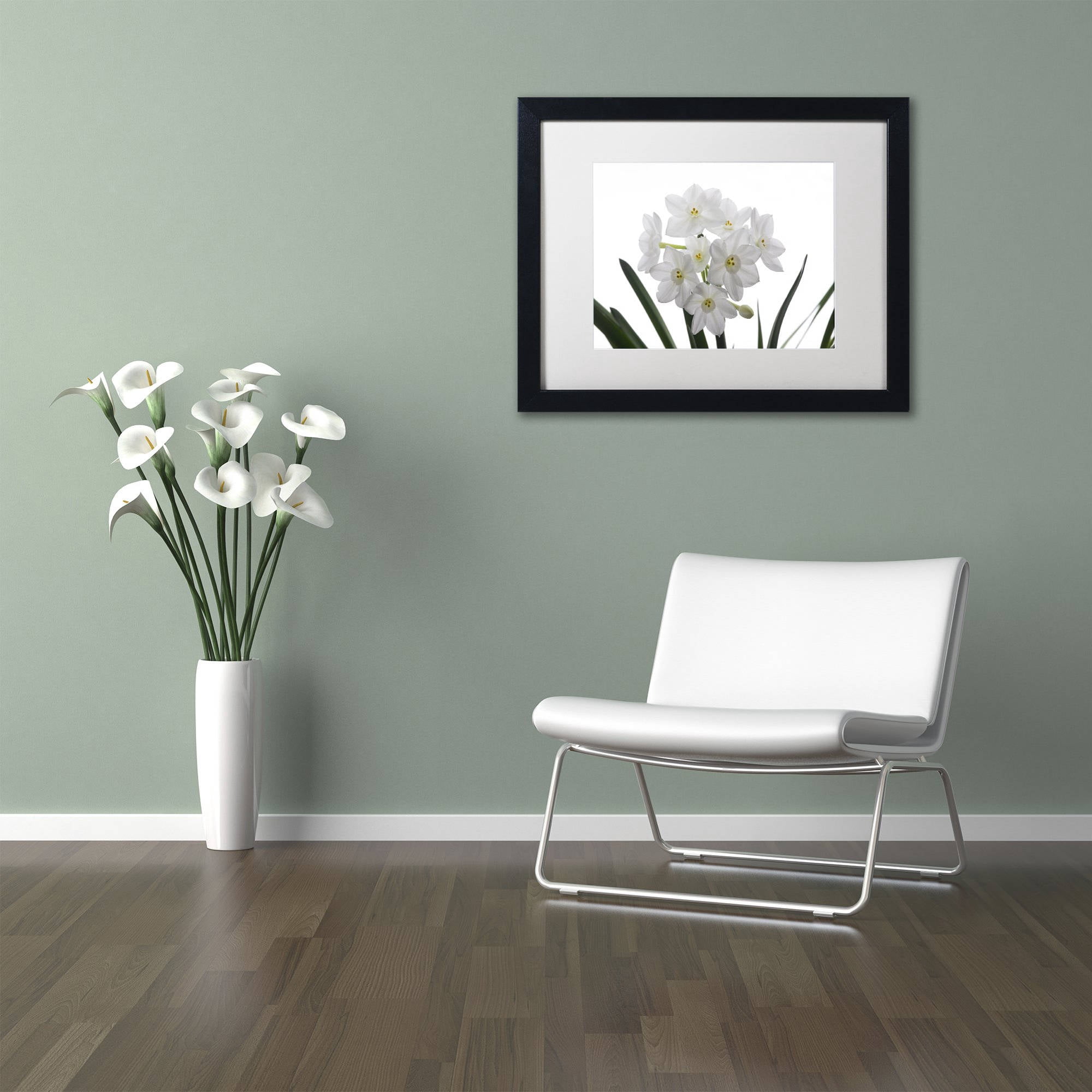 Trademark Fine Art "Paper White Bouquet" Canvas Art by Kurt Shaffer White Mat, Black Frame