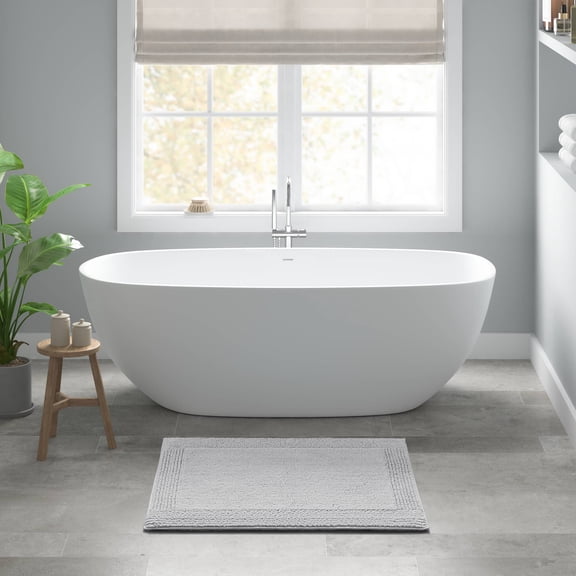 100% Cotton Tufted 3000 GSM Reversible Bath Rug 20x30" Grey Ultra Plush Dense Soft Machine Washable Bathroom Rug