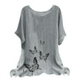 thumbnail image 1 of Leutsin T-Shirt d'Été Ample en Coton et Lin Imprimé Col Rond Manches Courtes pour Femmes, 1 of 4