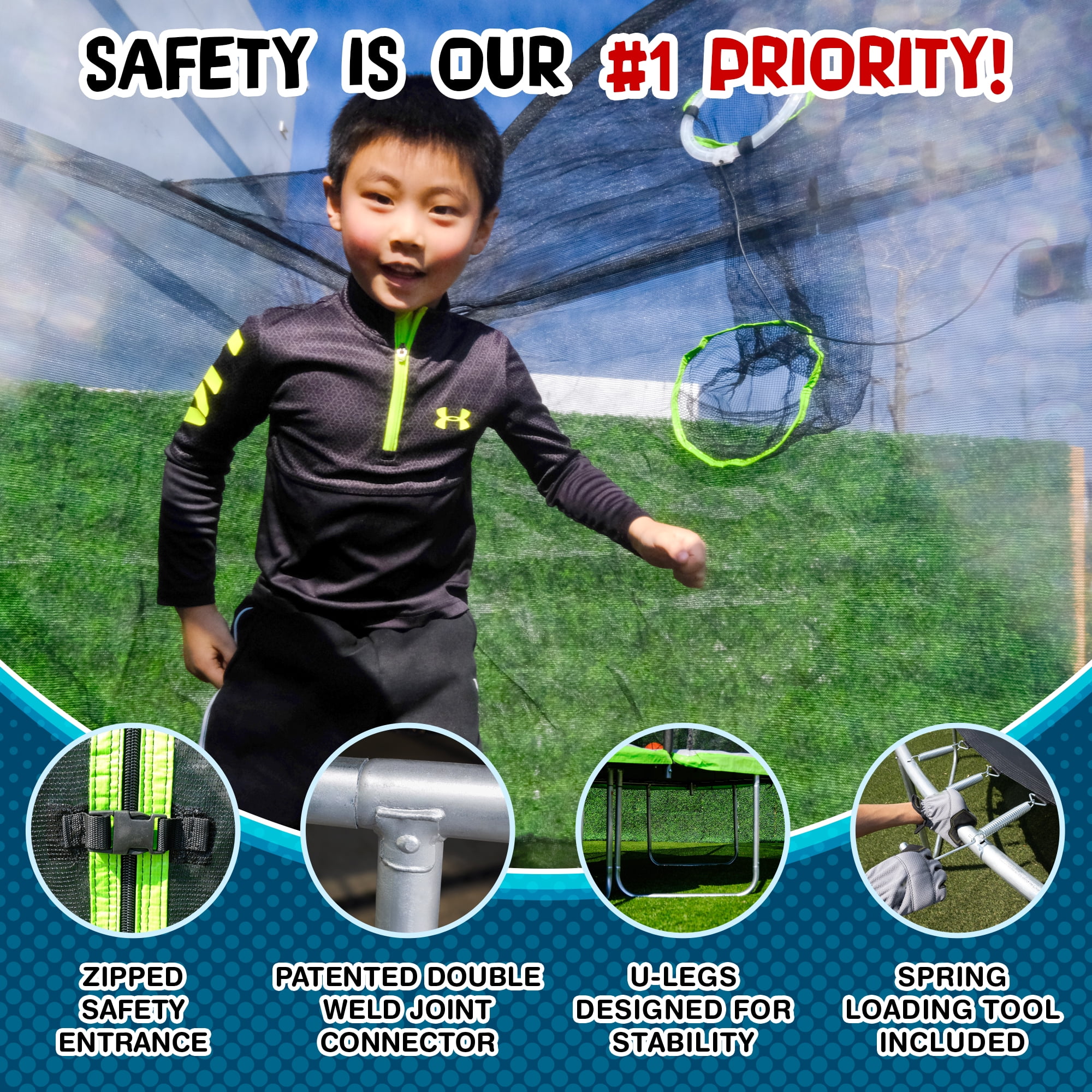 Sportspower TruJump 12' x 6' BattleBall Trampoline with Enclosure, Green
