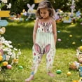 thumbnail image 6 of ITSAME Easter Toddler Girls Jumpsuit, Waist-Cinched Cute Bunny Print Spaghetti Strap Holiday Casual Romper Green 2T, 6 of 7