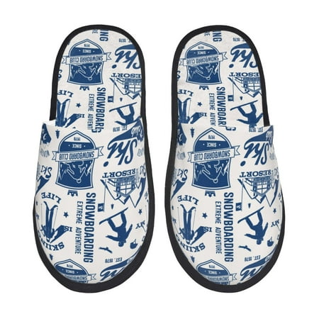

Honeii Skiing Enthusiast Print Furry Slippers Bedroom Slippers for Women and Men Fuzzy Plush Comfy Faux Fur Lined Slide Shoes -Large