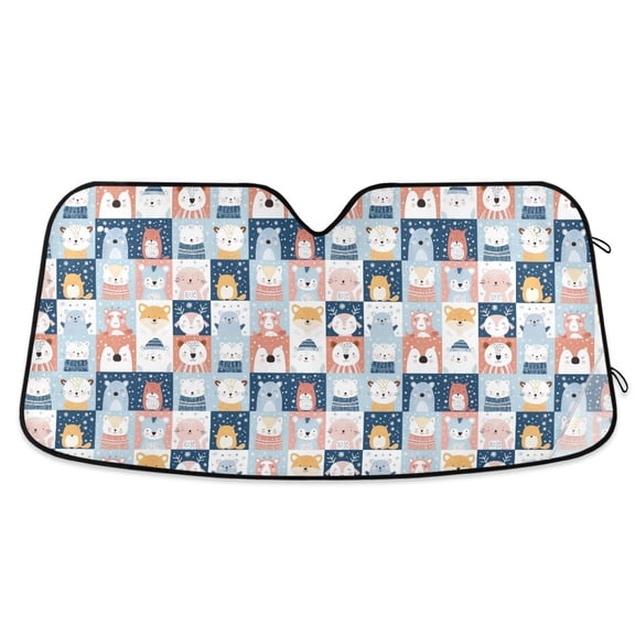 Deer Bear Fox in Snow Car Windshield Sun Shade Foldable Car Front Window Visor Heat and UV Protection 53x23.5