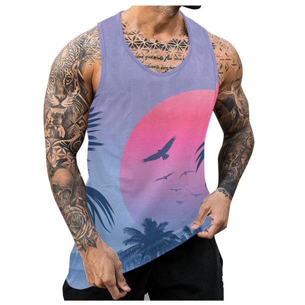 Mens Summer Surf Beach Tank Top Large Size Casual Breathable Sleeveless Top Loose Print Tank Top Man Shirt S