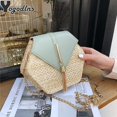 thumbnail image 2 of Bolso de mano hexagonal de paja y cuero para mujer, bolsa de mimbre tejida a mano, bolso de hombro bohemio para playa de verano Fivean unisex, 2 of 2
