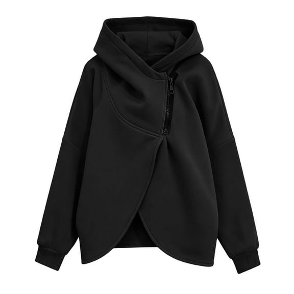 DHFJKG Womens Sweatshirt Hoodies Quarter Zip Long Sleeve Asymmetrical Design Irregular Hem Solid Color Hooded Pullover Stylish Tops