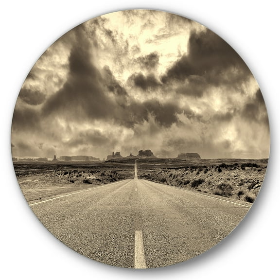 Designart 'The Straight Road To Monument Valley' Traditional Circle Metal Wall Art 36x36 - Disc of 36