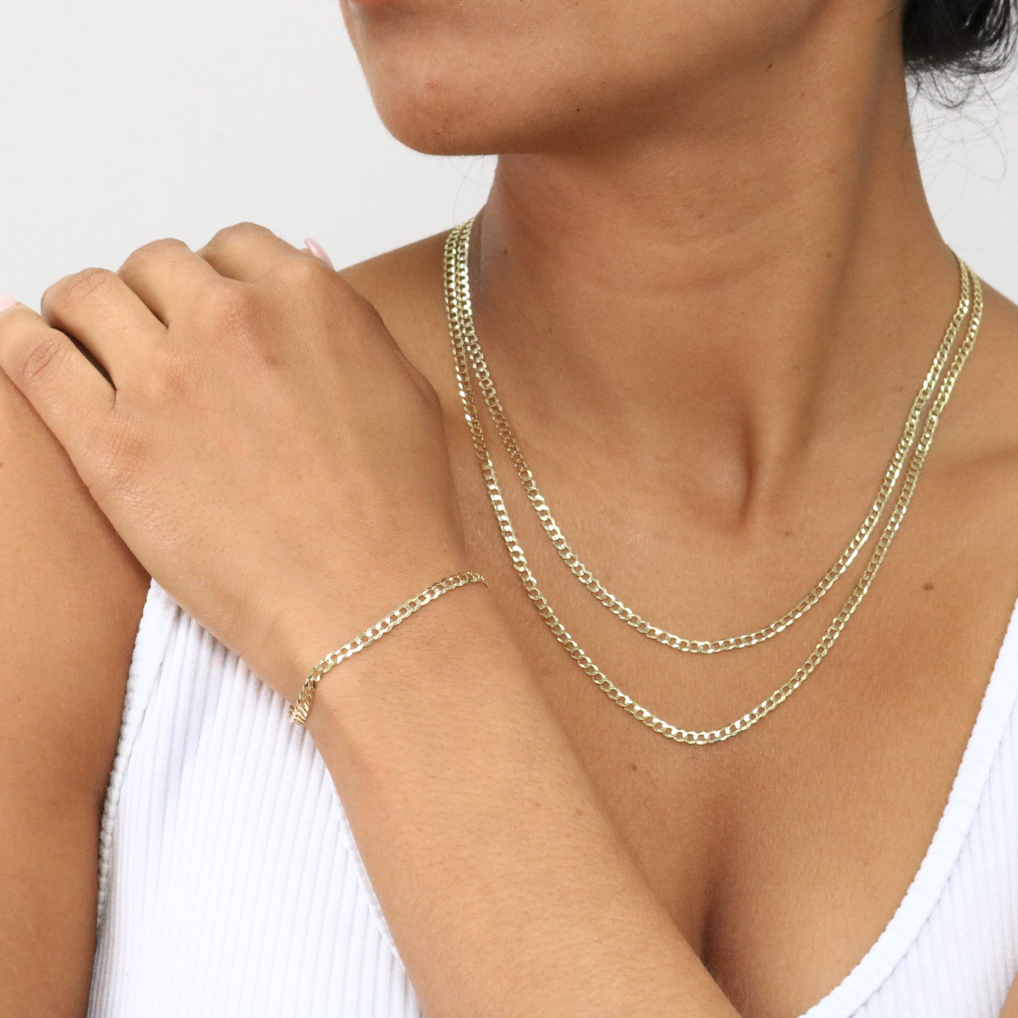 Nuragold 14k Real Yellow Gold Solid Cuban Curb Link 3mm Chain Bracelet or Anklet (7"-9") Italian Jewelry for Men & Women