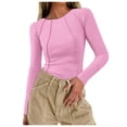 thumbnail image 1 of TSADFHJI Hauts de Noël pour Femmes Automne Manches Longues Tricot Côtelé Col Rond Ajusté T-Shirt Basique L, 1 of 9