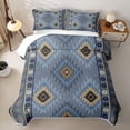 thumbnail image 2 of jejeloiu Aztec Geometric Rhombus Twin Quilt Set,Western Cowboy Tribal Twin Coverlet Set For Boys,Blue Beige,2pcs, 2 of 7