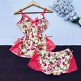 thumbnail image 2 of Camisón de seda para mujer Gibobby Conjunto de pijama con tirantes de encaje corto con pantalones cortos Rojo S, 2 of 3