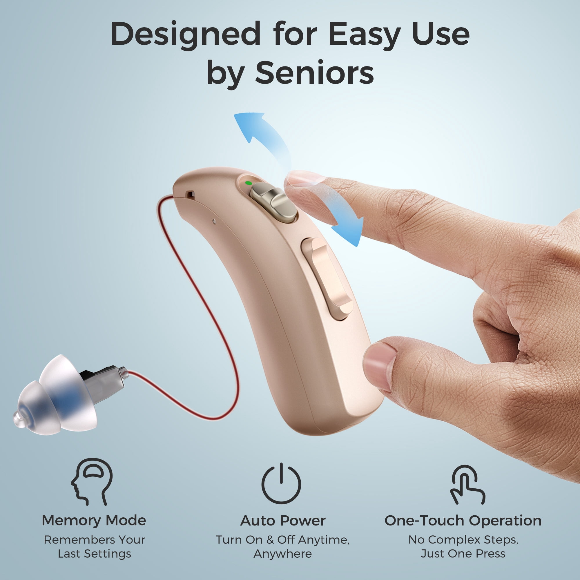 LINNER OTC Hearing Aids for Adults, Rechargeable Hearing Aids with Noise Cancelling, Bte Ric Style, Black