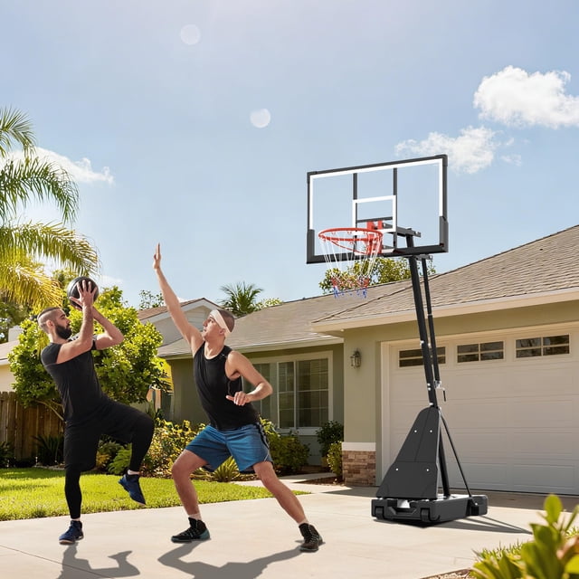 Adjustable Basketball Hoop System – 52 Inch Shatterproof Backboard – Height Range 4.9-10FT – Mobile Stand with Weighted Base & Wheels – For Youth & Adults – Great for Driveway, Backyard, or Pool Play