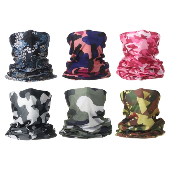 6pcs Summer Cooling Neck Gaiter Sun Protection Face Mask Fishing Neck Gaiter Sunscreen Breathable Bandana for Men Women, Camo M