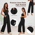 thumbnail image 2 of TEMOFON Women's Wide Leg Linen Pants High Waisted Drawstring Lounge Pants with Pockets Casual Summer Beach Vacation Palazzo Trousers, 2 of 7