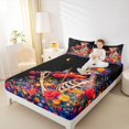 thumbnail image 3 of Castle Fairy Gothic Floral Skeleton King Sheets 4pcs,Colorful Flowers Music Violin Bedding,Red Blue Yellow Black,1 Fitted Sheet,1 Flat Sheet and 2 Pillowcases, 3 of 6