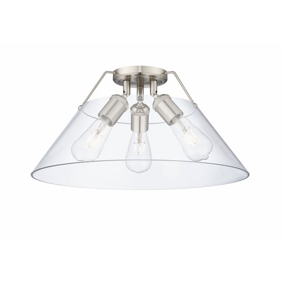 3306-3FM PW-CLR-Golden Lighting-Orwell - 3 Light Flush Mount-9.25 Inches Tall and 18.75 Inches Wide-Pewter Finish-Clear Shade Color