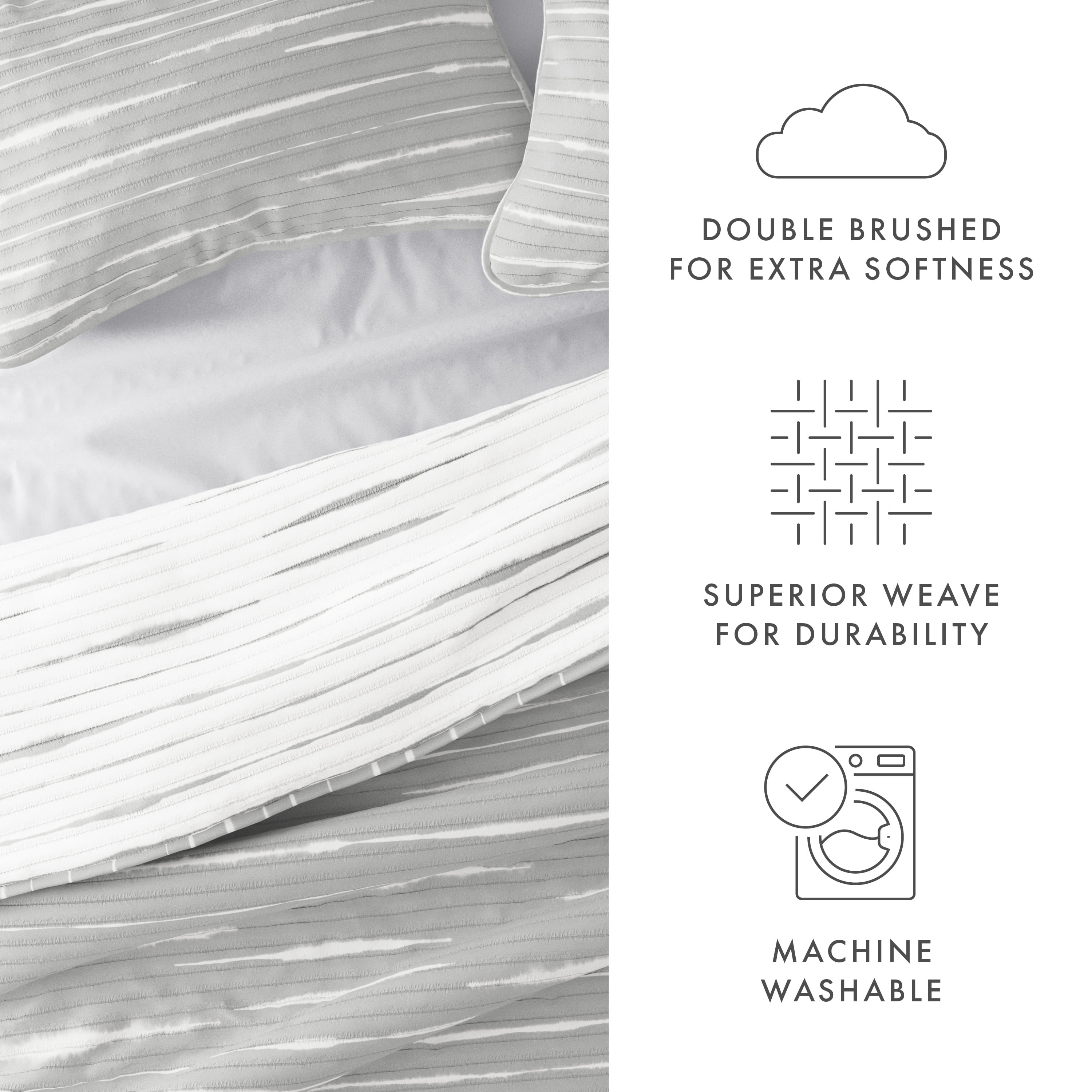 Noble Linens Light Gray 3 Piece Horizon Lines Reversible Microfiber Quilt Set, Queen / Full