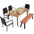 thumbnail image 3 of Costway 6PCS Patio Rattan Dining Set Armrest Chair Wood Table Top Umbrella Hole, 3 of 10