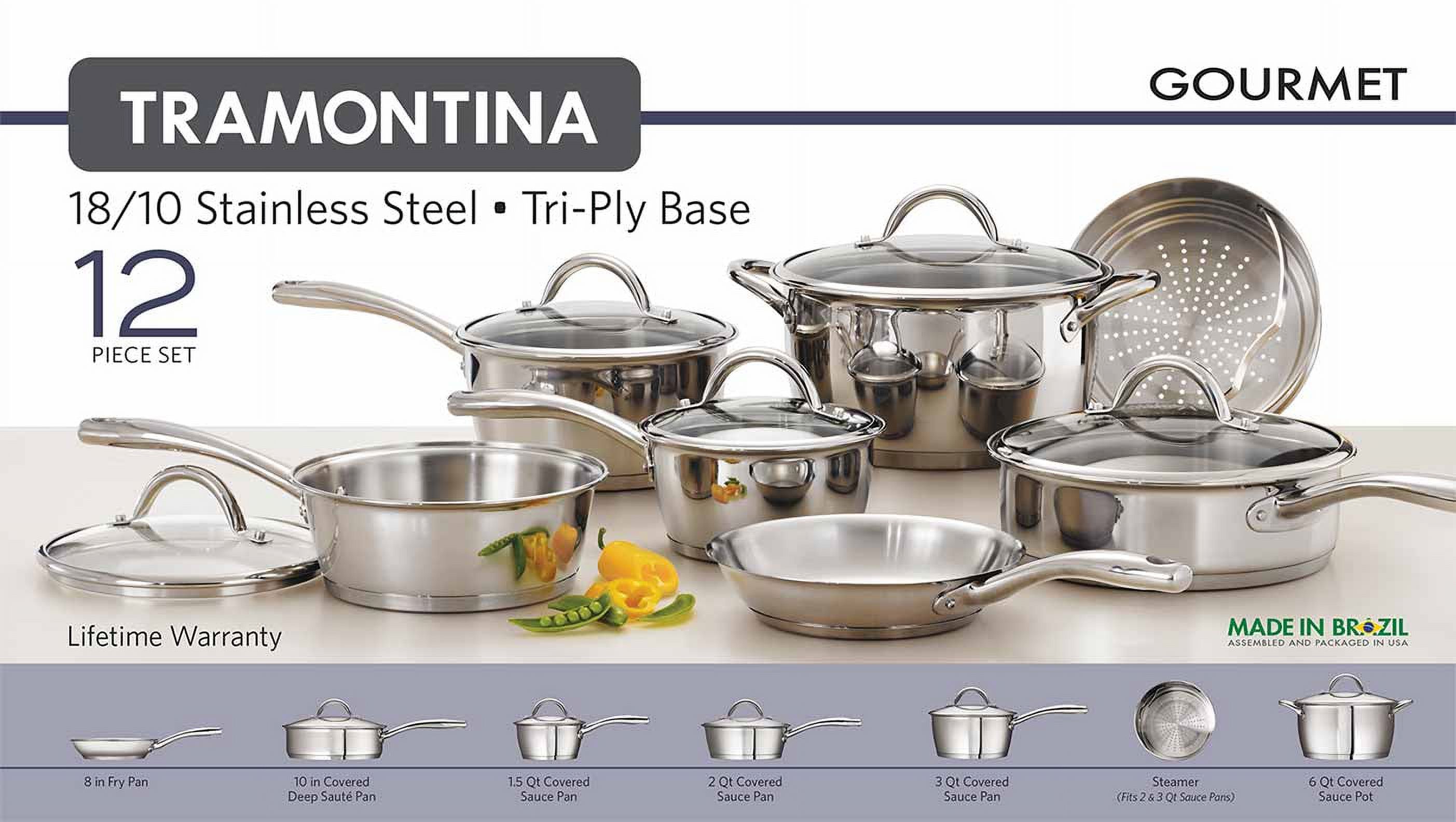 Tramontina Gourmet Stainless Steel Tri-Ply Base Cookware Set, 12 Piece - image 5 of 7