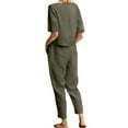 thumbnail image 4 of vigerkar Linen Sets for Women 2 Piece Summer Casual Matching Set Outfits Short Sleeve T Shirts and Pants with Pockets Green, S, 4 of 9