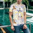 thumbnail image 6 of Zufioo Floral Puppy Print Men's Baseball Short Sleeve, Moisture Wicking Button-Down Hip Hop Tee-Small, 6 of 7