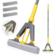 Sponge Mop for Floor Cleaning,Self Squeeze Sponge Mop with 3 PVA Absorbent Refills,Household Roller Mop with 51" Handle for Kitchen Bathroom Office Hardwood Laminate Floor Cleaning
