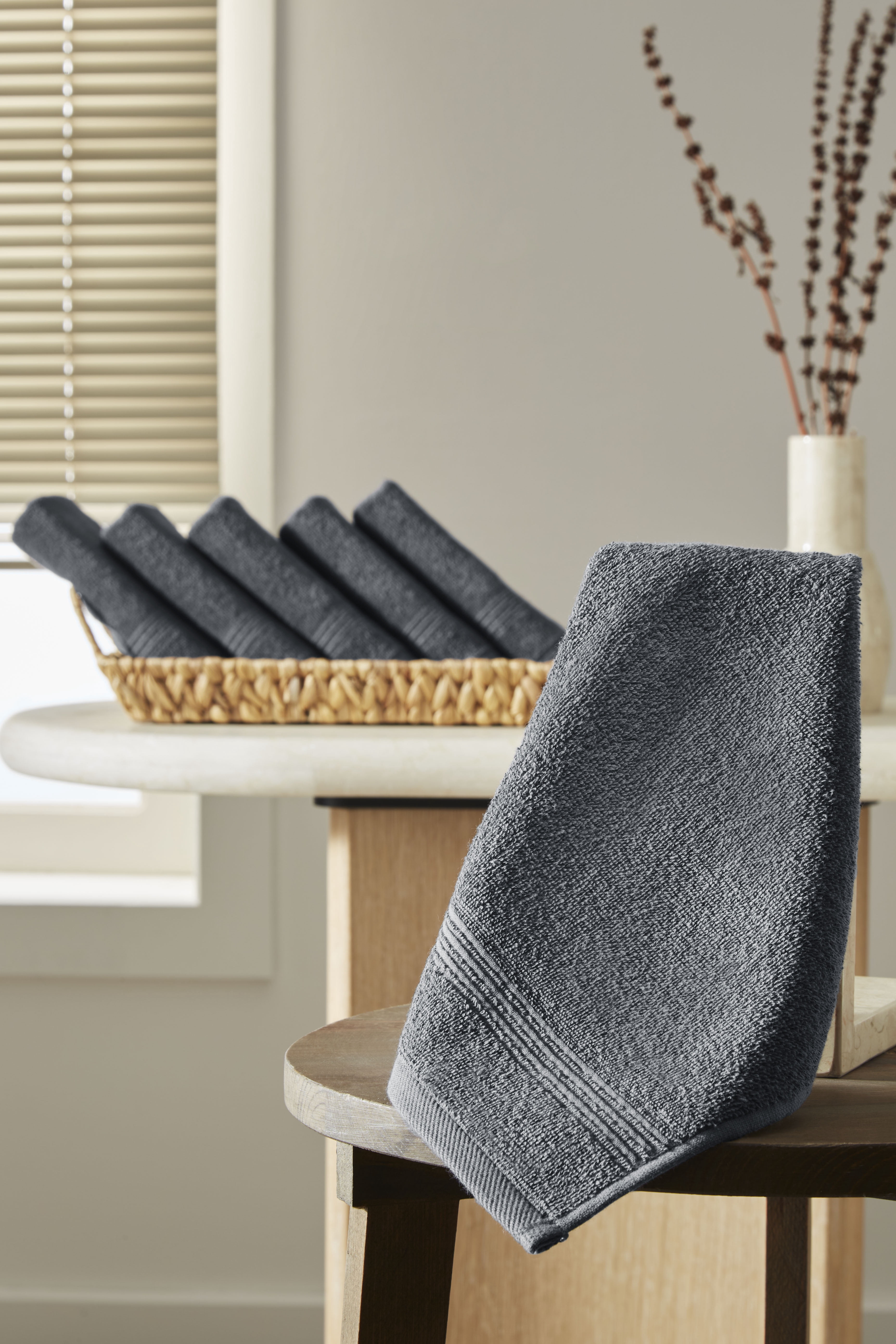 Ozdilek 6-Piece Washcloth Set, 13x13" 100% Turkish Cotton, Lightweight & Quick-Dry, Breathable Face Towels, Soft & Durable Wash Cloths for Daily Use, Gym, Travel, Anthracite Grey