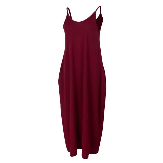 vestido maxi largo de las mujeres Vestido sin mangas del tanque de la playa de las mujeres sin mangas del cuello maxi con los bolsillos vino rojo xl Vino rojo XL Magideal vestido maxi largo de las mujeres