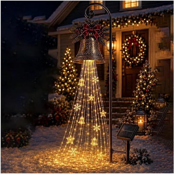 Christmas Bell Cascade Solar Yard Light, Warm White Cascading Garden Stake Light for Lawn Garden Pathway Front Yard Holiday Outdoor Decor (Christmas Bell Light-1PC)