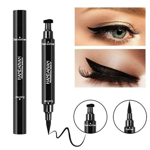 2 In 1 Liquid Eyeliner Stamp Waterproof Makeup Eye Liner Pencil Black Com