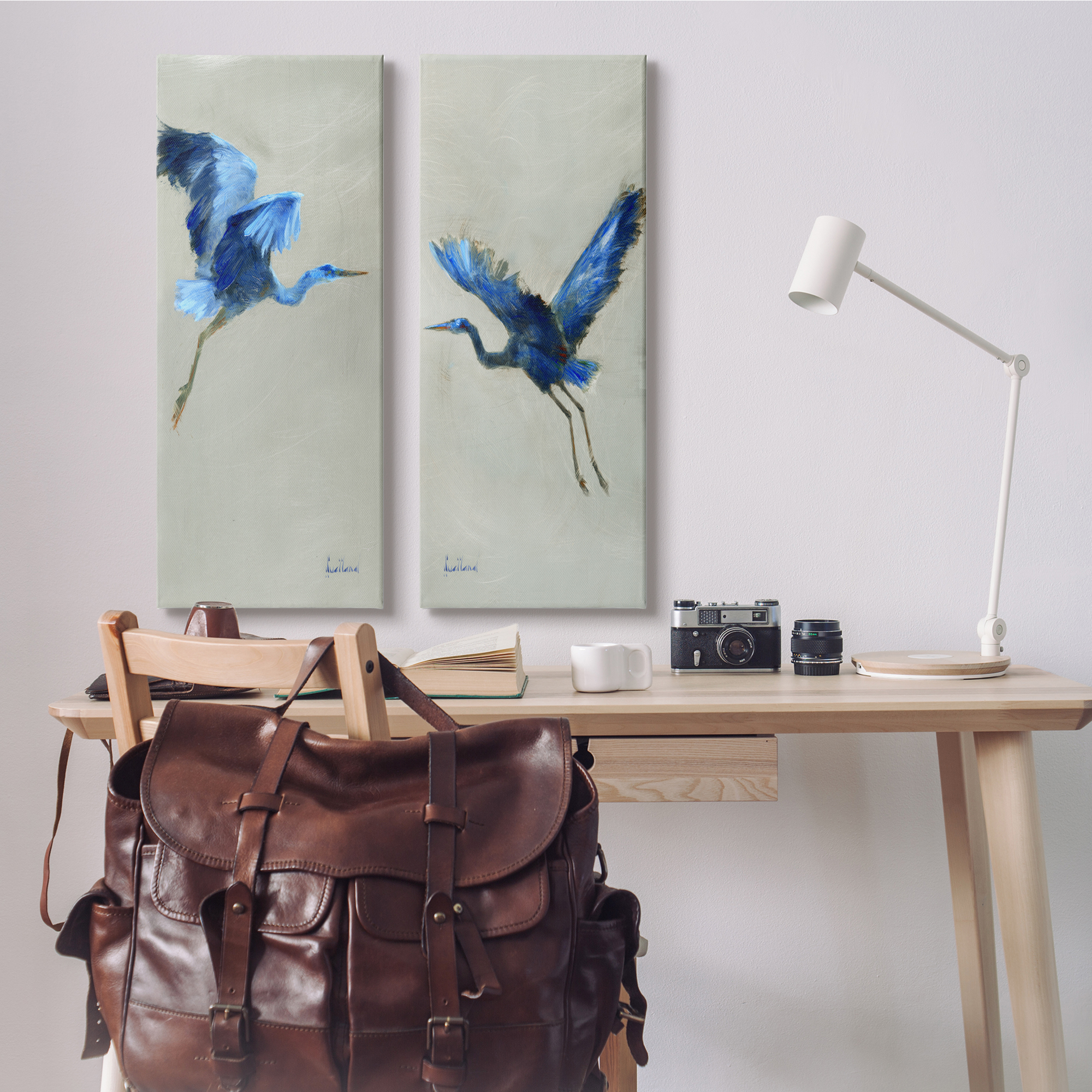 Stupell Industries Flying Cranes Abstract Birds Expressive Blue Animal Flight, 13 x 30, Design by Katie Swatland